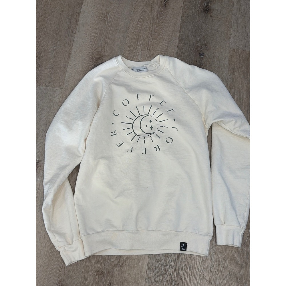 Starbucks Reserve Coffee Forever Organic Cotton Fleece Sweatshirt Cream Small